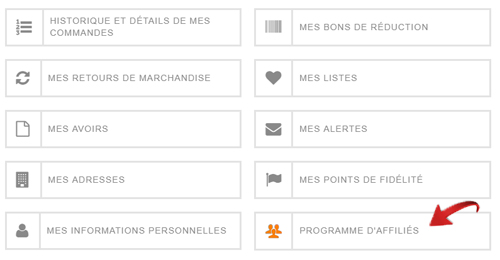 programme affliation dans votre compte client